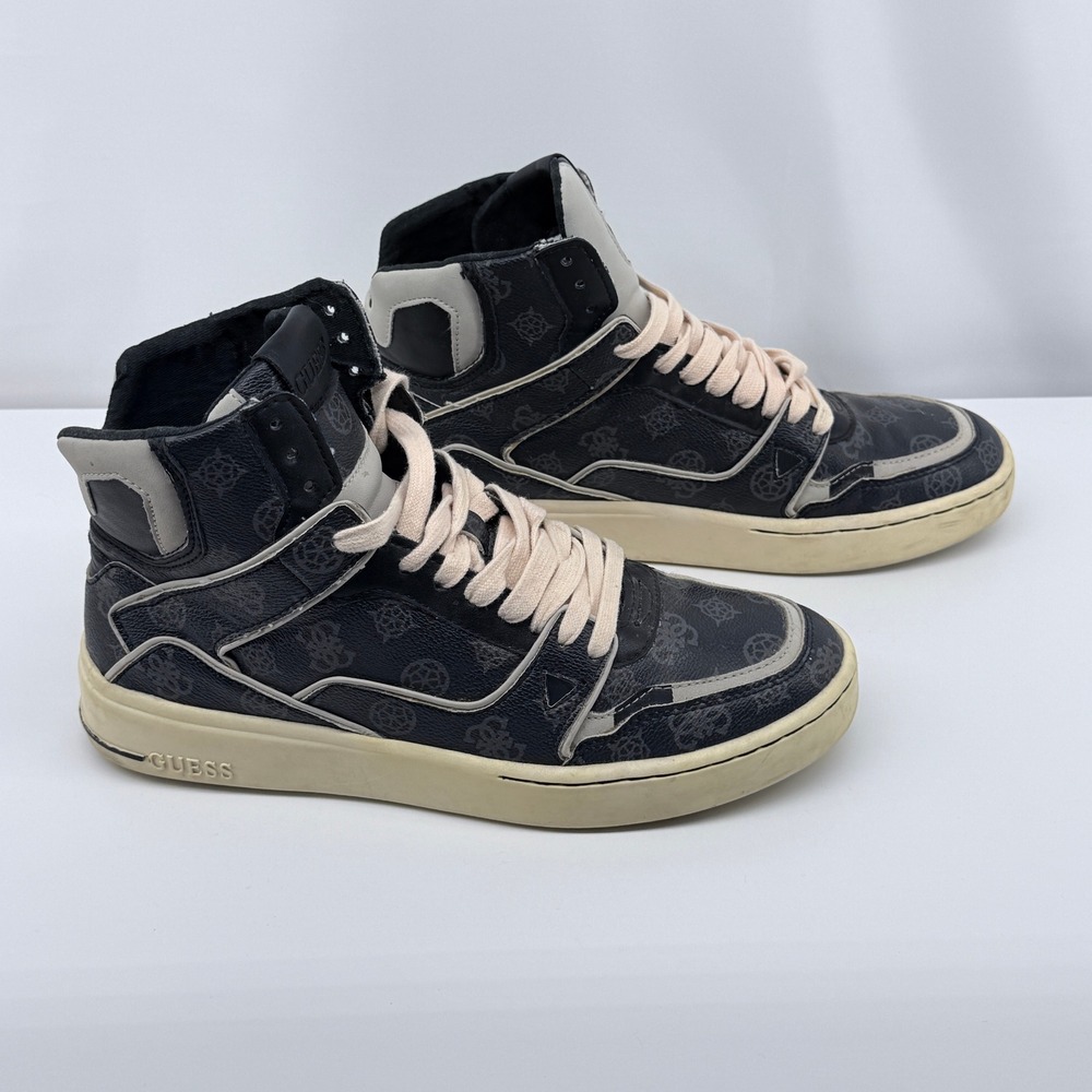 GUESS Verona High Top Sneakers Womens 9 Grey Black Monogram Logo Retro - Picture 3 of 13